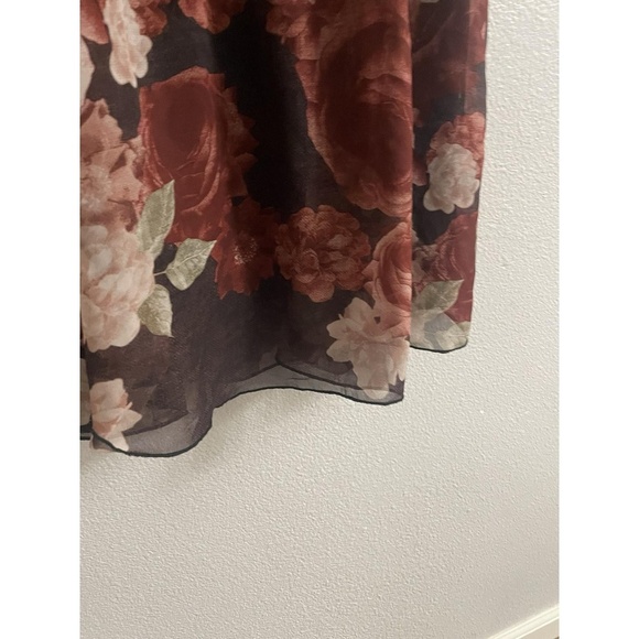 Kate and Lily Dress Floral Rust Midi Womens Sheer Sleeve Elastic Waist Size 12 - Picture 8 of 9